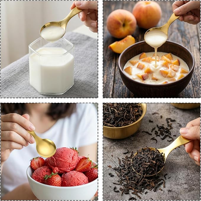 6 Pcs Gold Mini Scoops, Stainless Steel Gold Scoop Spoons | Curved Bowl Design - Image 5