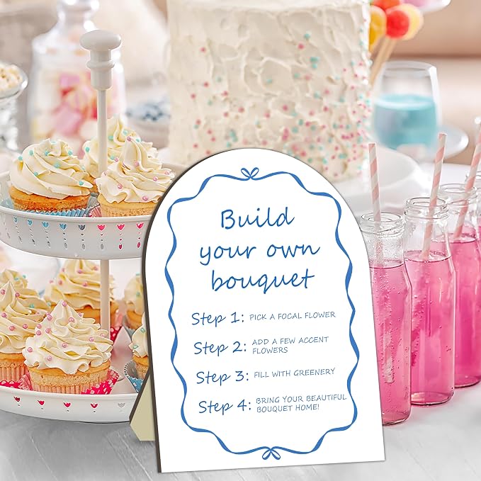 Blue Bow Ribbon Bouquet Bar Wooden Sign, Bride Shower Flower Bar Station - Image 3