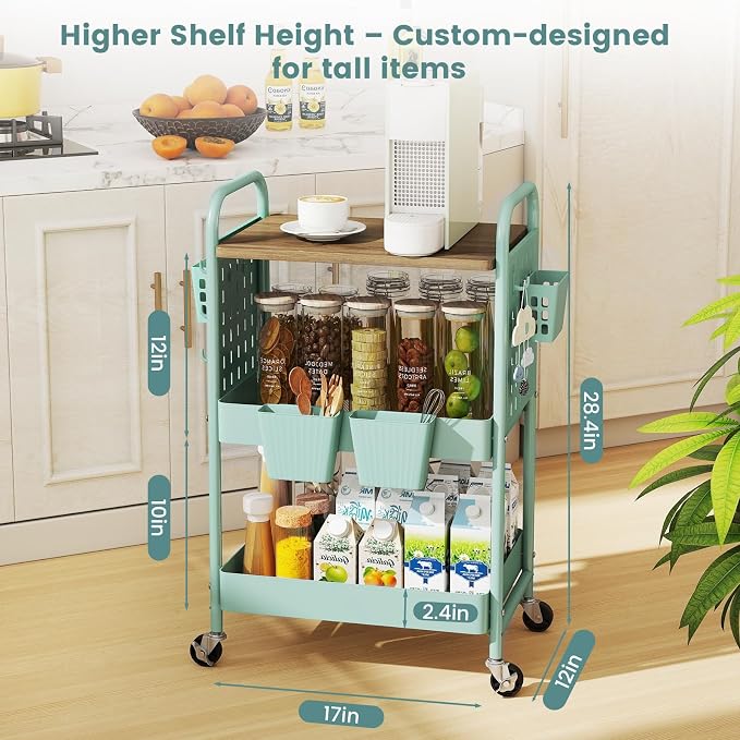 danpinera 3 Tier Rolling Cart, Metal Storage Cart - Image 2