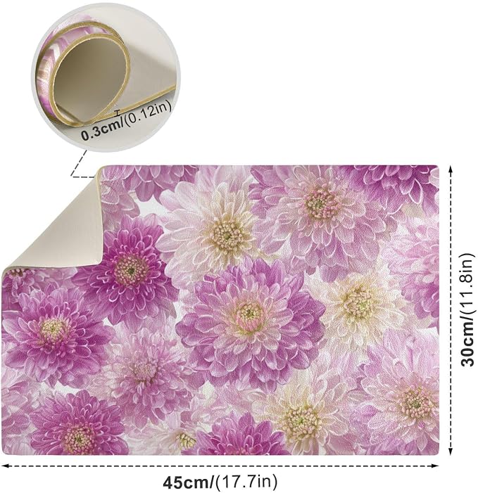 Pink Purple Chrysanthemum Coffee Mat Coffee Bar Maker Backed Absorbent Nonslip - Image 3