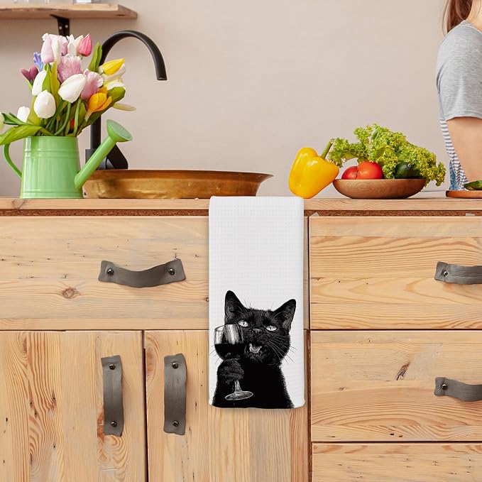 Funny Black Cat Wine Kitchen Towels, Gifts - Image 4