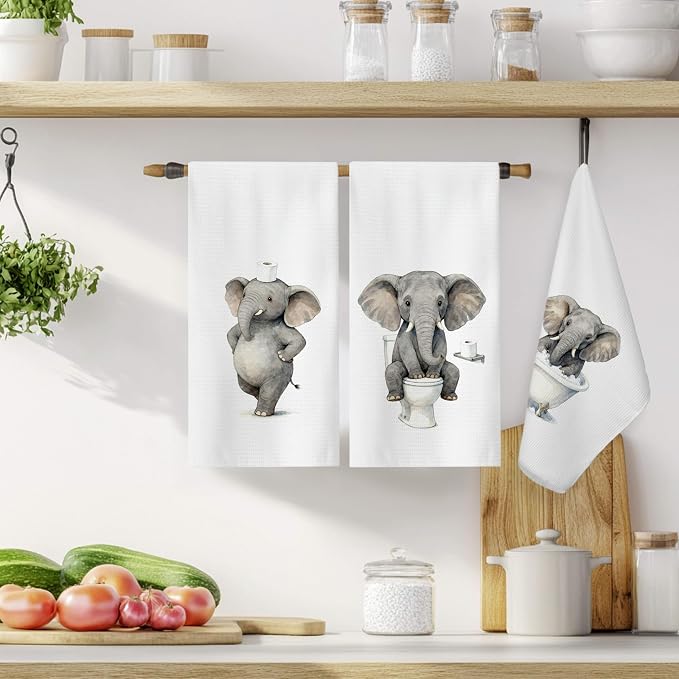Funny Elephant Bathroom Hand Towels, Elephant Lover Gifts, Humor Bathing - Image 2