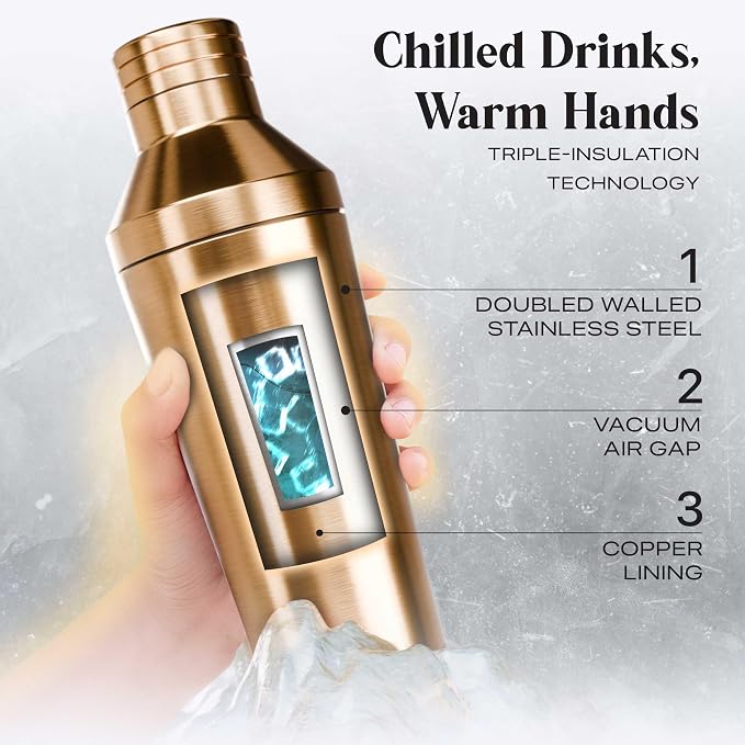 BARE BARREL Insulated Cocktail Shaker Set | Double Wall Stainless Steel | - Image 2