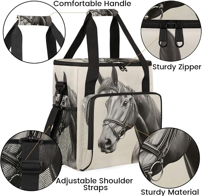 Horse Print Coffee Maker Carring Bag, Large Insulated Storage Organizer Case - Image 6