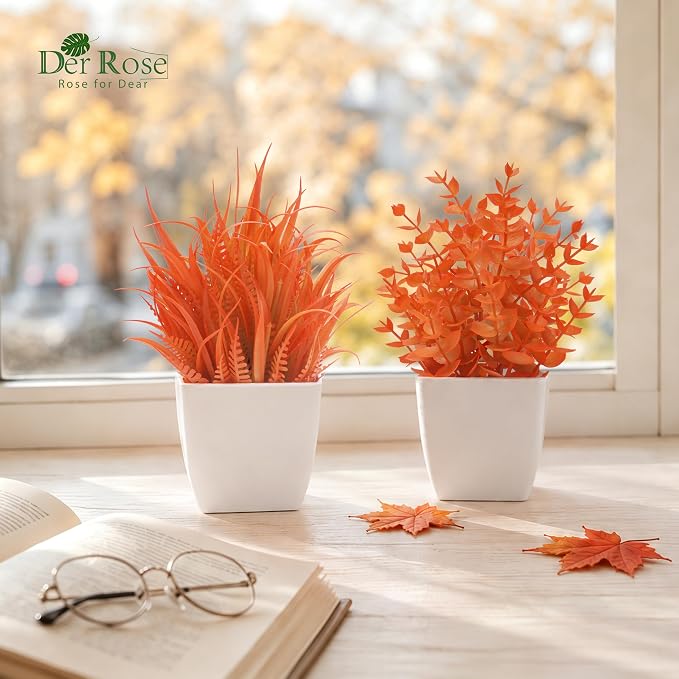Der Rose 2 Pack Fake Plants Maple Red Artificial Potted Plants - Image 7