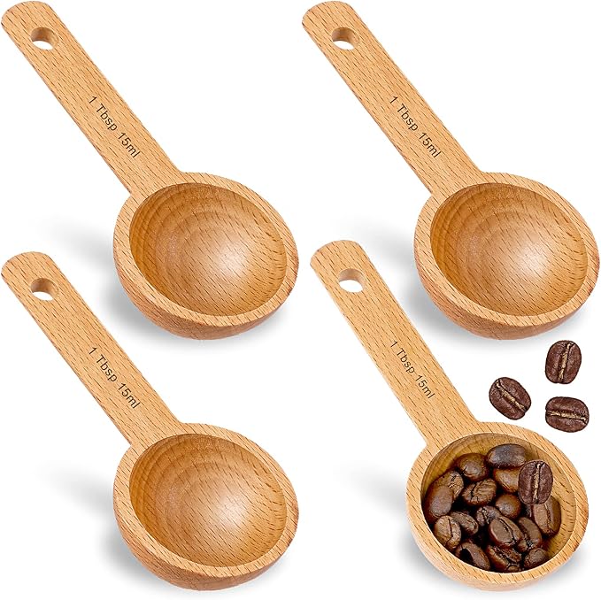 4 Pack Wooden Scoops for Canisters, 15ml Small Coffee Scoop in Beech Wood by Sliverdew