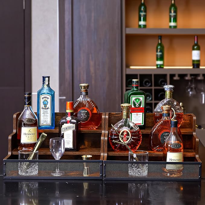 2 Pack 3 Step Countertop Liquor Bottle Display Shelf, Wood Bar Shelves 12 - Image 7