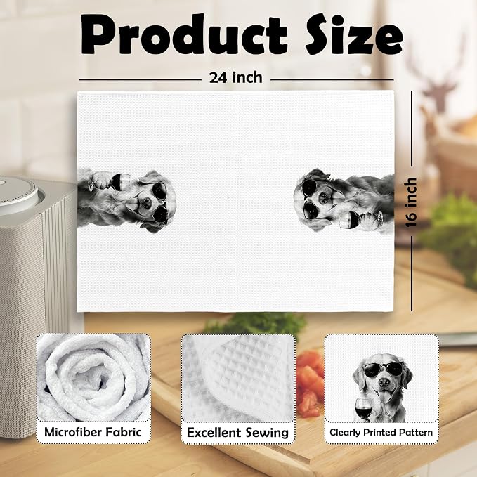 Funny Golden Retriever Wine Bar Kitchen Dish Towels, Dog Doxie Gifts - Image 6