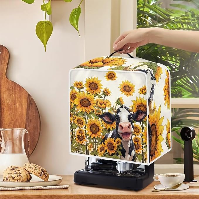 Cow Sunflower Fall Coffee Maker Cover Kitchen Appliance Covers Stain Resistant - Image 5