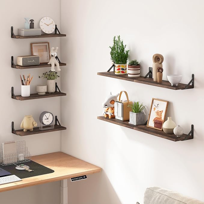 Fixwal Floating Shelves, Width 4.75in Rustic Wood Wall Shelves Set of 8 - Image 2