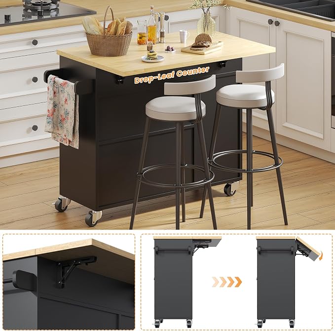 Bigbiglife Kitchen Island with Drop Leaf, Island Table on Wheels with Storage - Image 5