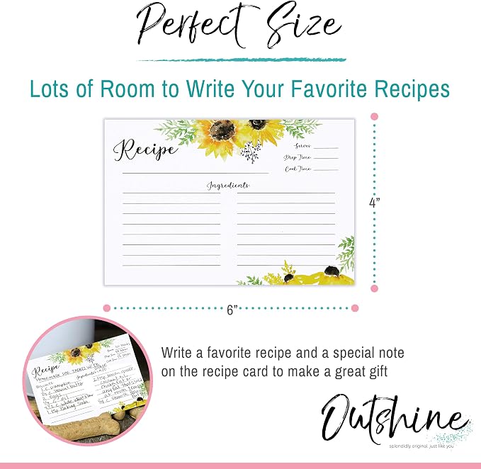 Outshine Recipe Cards| 50 Blank Recipe Cards | Double Sided Thick Card Stock - Image 4
