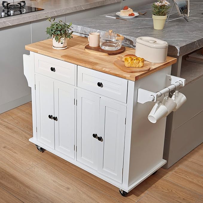 VEVOR Kitchen Island Cart with Solid Wood Top, 35.4" Width Mobile Carts with - Image 8