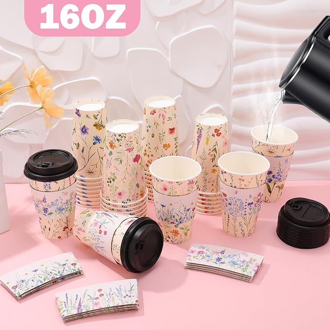 50 Pack 16Oz Vintage Floral Disposable Coffee Cups - Image 5