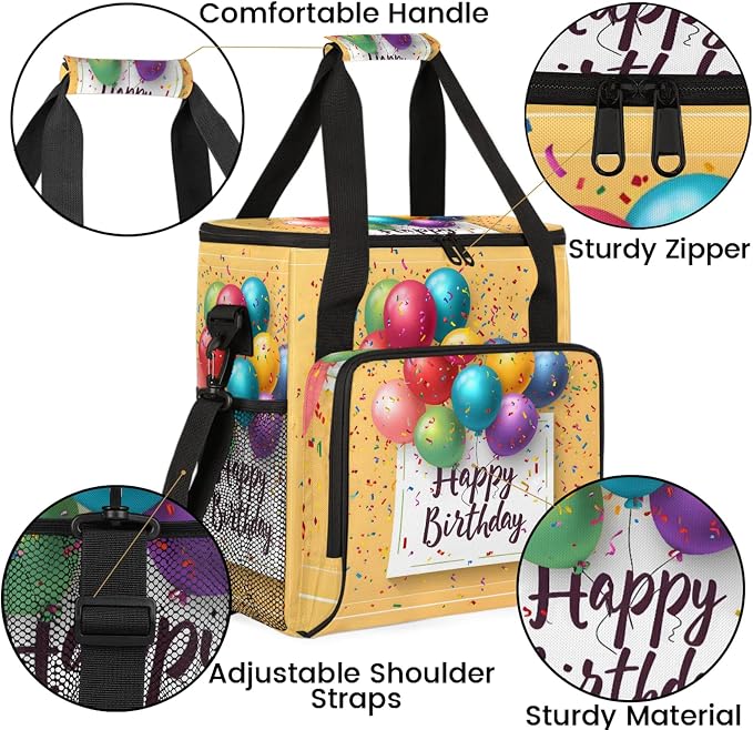 Happy Birthday Colorful Coffee Maker Carring Bag, Large Insulated Storage - Image 6