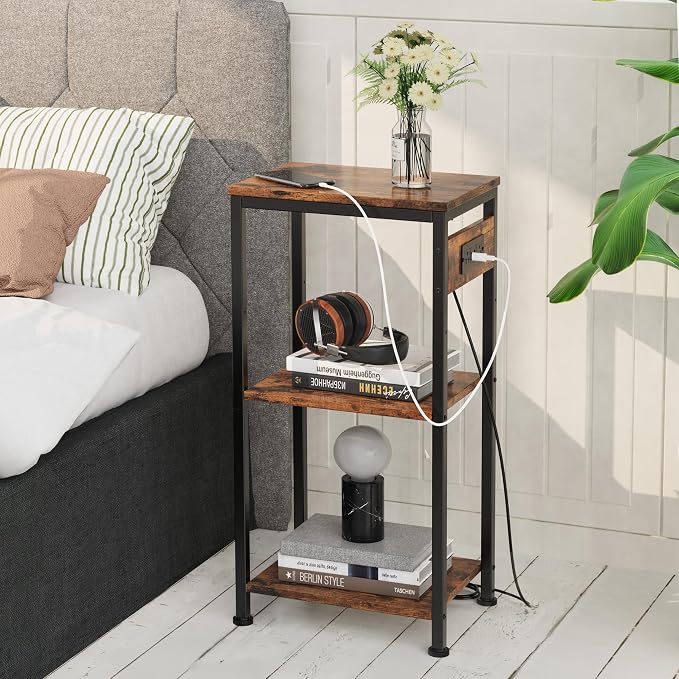 Side Table with Charging Station, Nightstand with USB Ports and Outlets - Image 5