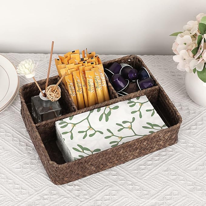 Hipiwe Wicker Basket Bin 4-Section Handwoven Tea Bag Basket Organizer Seagrass - Image 8