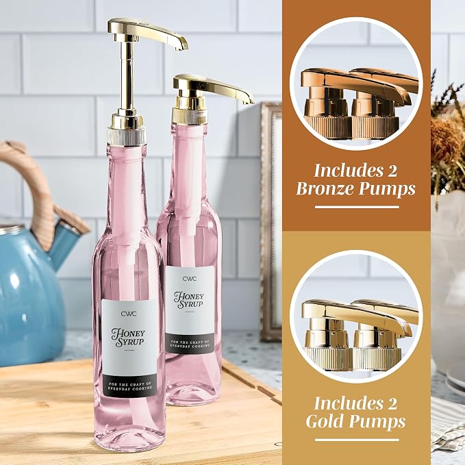 COOK WITH COLOR Glass Coffee Syrup Dispenser with Pump- Set of 2 Syrup Bottles - Image 4