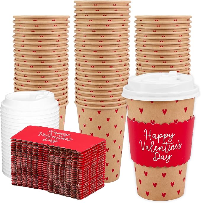 Whaline 50 Pcs 16 Oz Happy Valentine' s Day Disposable Coffee Cups by Whaline