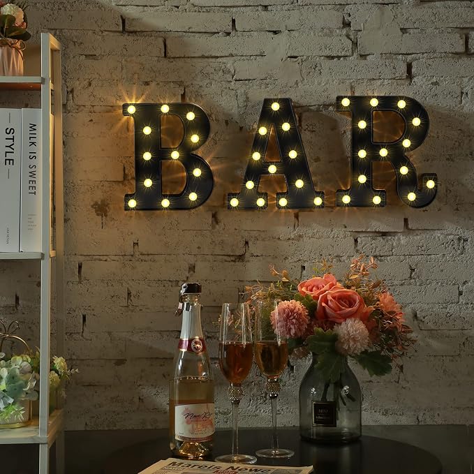 Mudder 3 Pcs Bar Sign for Home Bar Accessories Light Up LED Letter Decor Word - Image 8