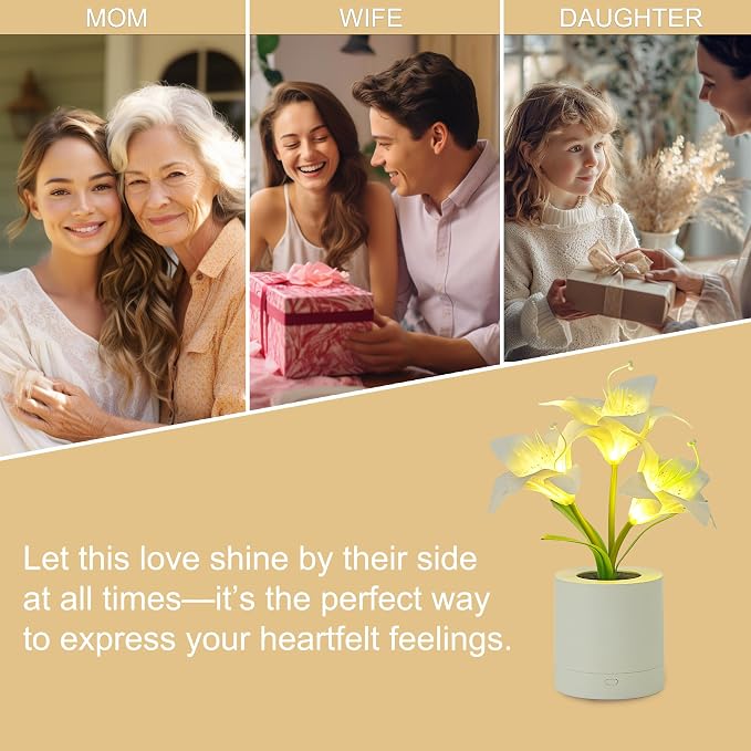 WSYEAR Birthday Gifts for Women-Fake White Lily Artificial Flower Lamp Night - Image 5