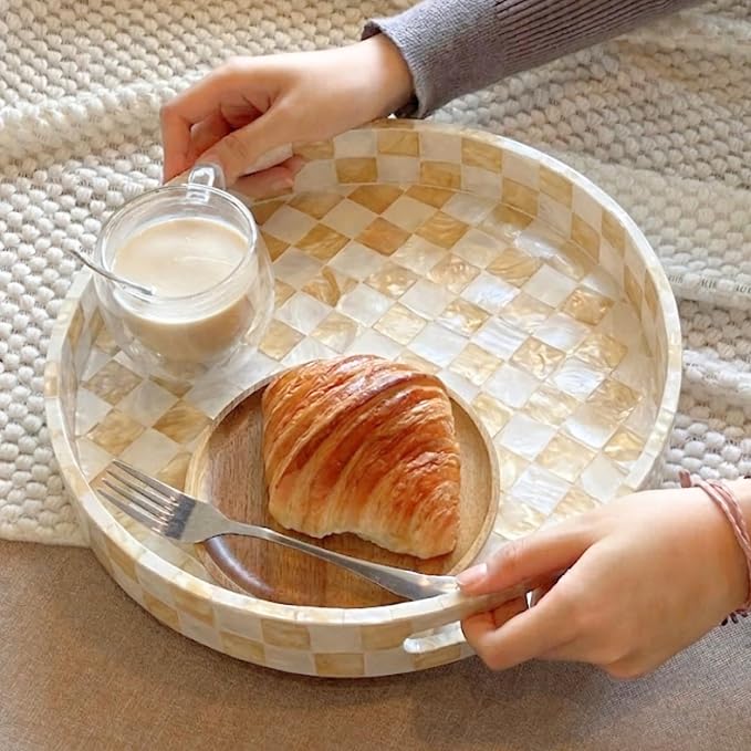 CHI AN HOME 12.6 Inch Capiz Shell Round Decorative Tray by ChiAnHome