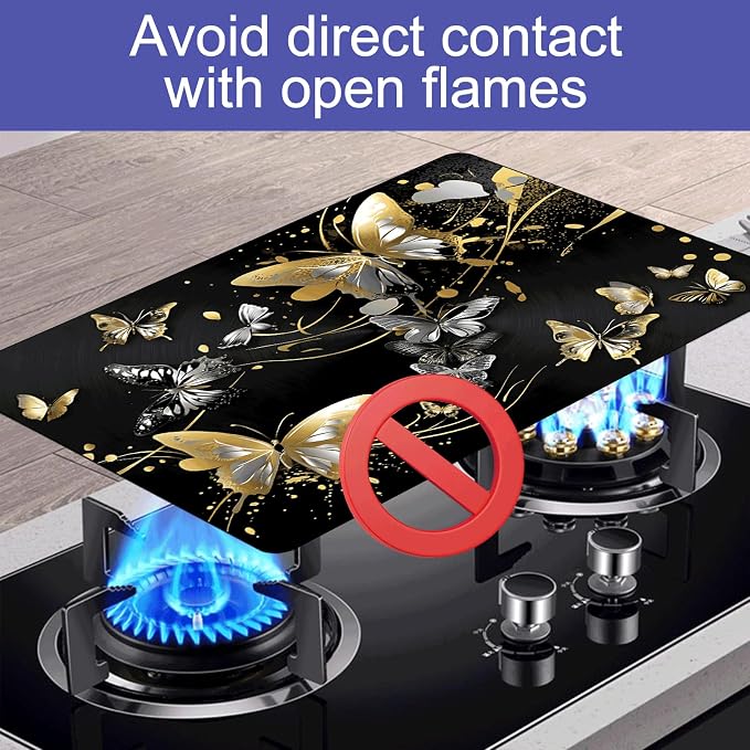 Black Gold Butterfly Stove Top Cover 28.3 x 20.5 Inches, Heat Resistant Glass - Image 6