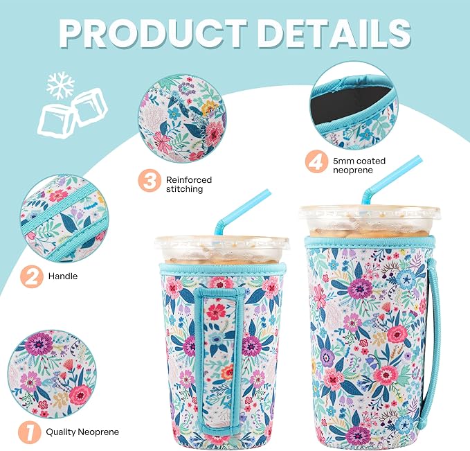 KJQJLY 3 Pack Reusable Iced Coffee Sleeves - Image 4