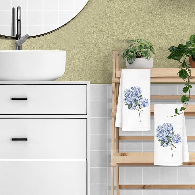 Light Blue Hydrangea Flowers Floral Kitchen Towels Set of 2 - Image 5