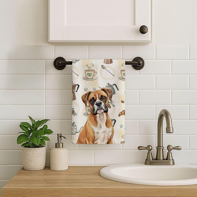 Caroline's Treasures Boxer Coffee Bar Kitchen Towel Velour Plush Front and - Image 7