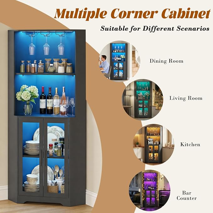 65" Tall Corner Wine Cabinet - Image 8