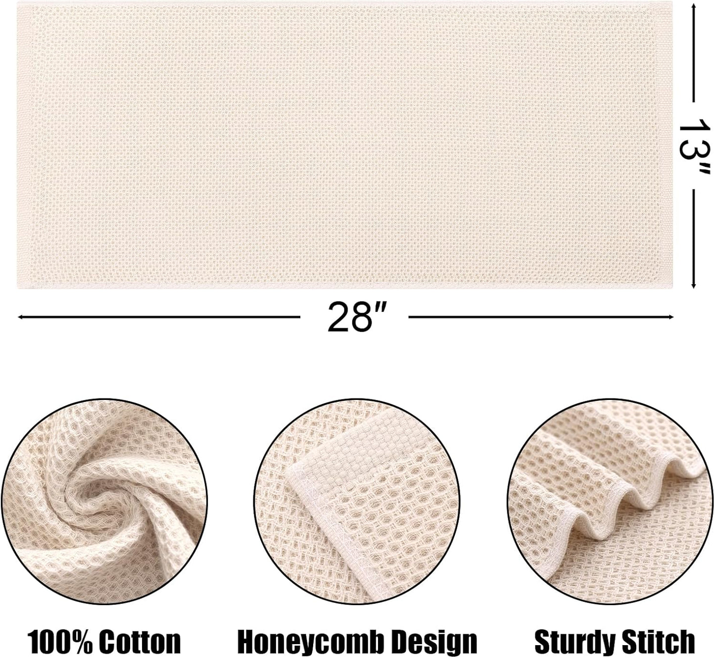 Kitinjoy 100% Cotton Waffle Weave Kitchen Towels, 6-Pack Super Soft and Absorbent Dish Towels for Drying Dishes, Kitchen Hand Towels, 13 in x 28 in, Beige