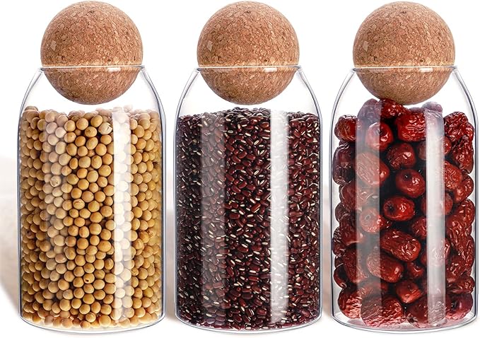 Cunhill 3 Pcs Glass Jar with Ball Cork Lid Decorative Round Bottle Sealed by Cunhill