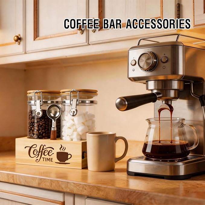 Glass Coffee Canister Set with Shelf & Spoon 2 Piece Coffee Containers - Image 8