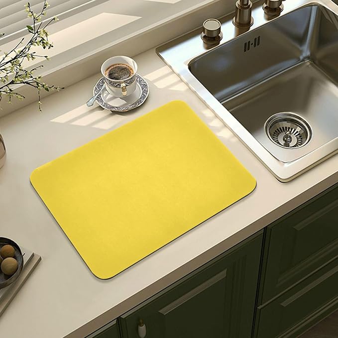 Sunny Yellow Dish Drying Mat for Kitchen Counter No-slip Rubber Bottom Drainer - Image 8