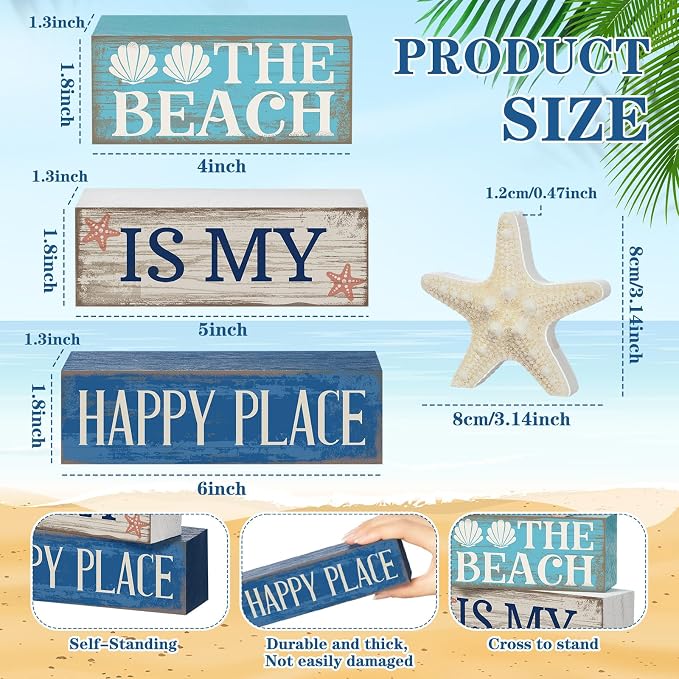 Moucuny 4 Pcs Summer Table Decoration Beach Tiered Tray Decor Starfish Coastal - Image 3