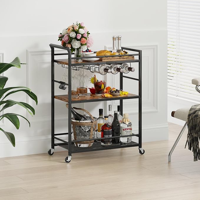 3 Tier Bar Cart, Small Beverage Cart, Mini Bar Cart - Image 2