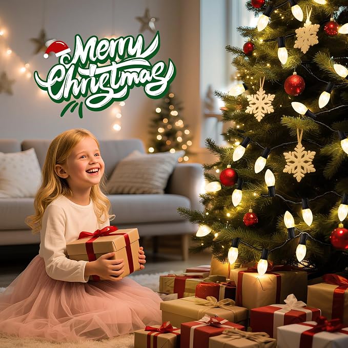 C9 Clear Christmas String Light, 50 Ft Vintage Christmas Tree Lights, Outdoor - Image 6