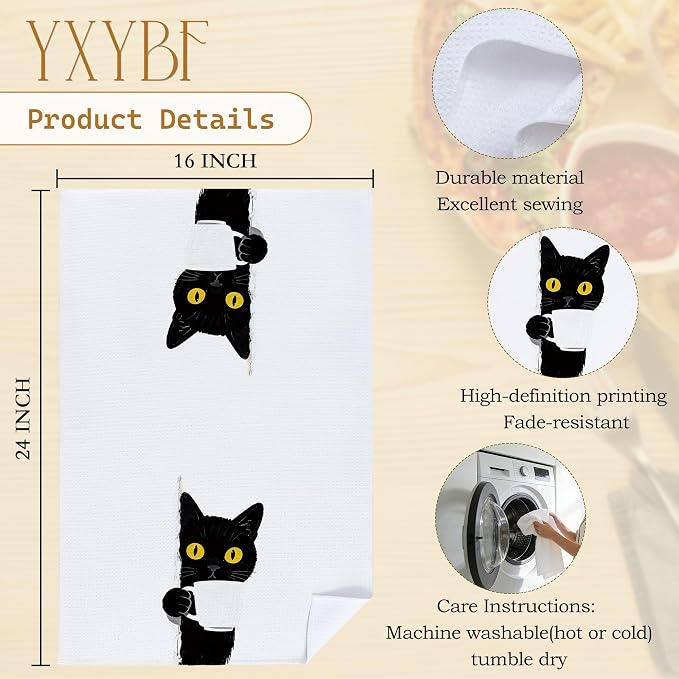 Funny Black Cat Hand Dish Tea Towels - Image 7
