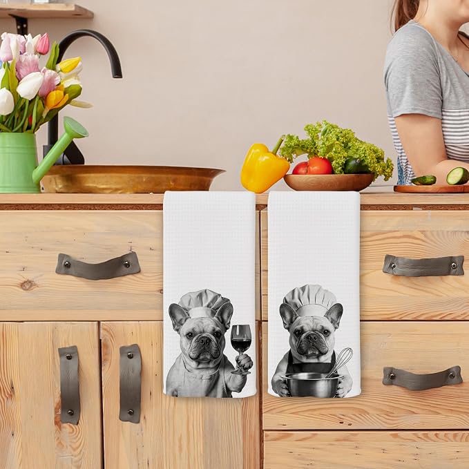 Funny Chef French Bulldog Kitchen Towels Set of 2, French Bulldog Dog Gifts - Image 4