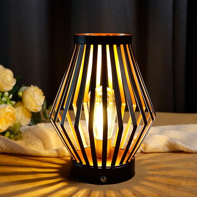 JHY DESIGN Set of 2 Dimmable Bedside Table Lamp 8.5''H Rechargeable Metal Cage - Image 2