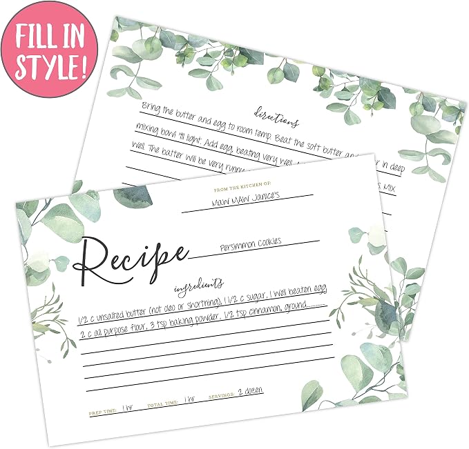 Your Main Event Prints 50 Eucalyptus Double-Sided Recipe Cards – Perfect - Image 5