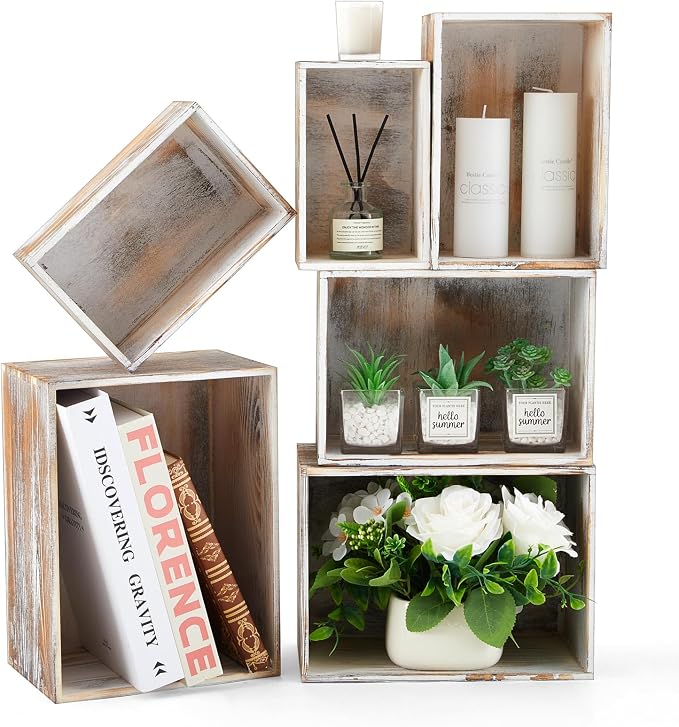 Juexica Set of 6 Farmhouse Wooden Crate Antique Wood Crates by Juexica