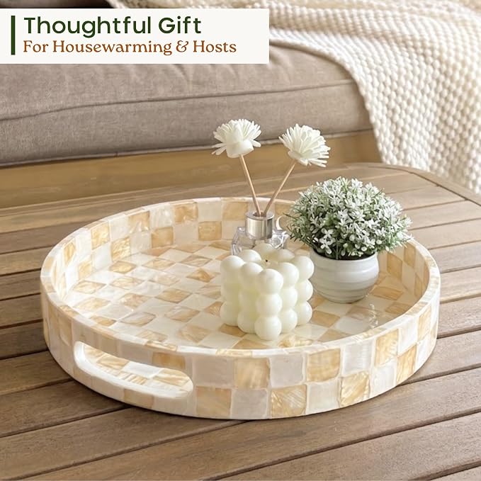 CHI AN HOME 12.6 Inch Capiz Shell Round Decorative Tray - Image 8