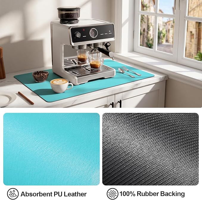 Ecotrim Absorbent Coffee Mat, Stain Hiding PU Leather Surface, Non-Slip Natural - Image 4