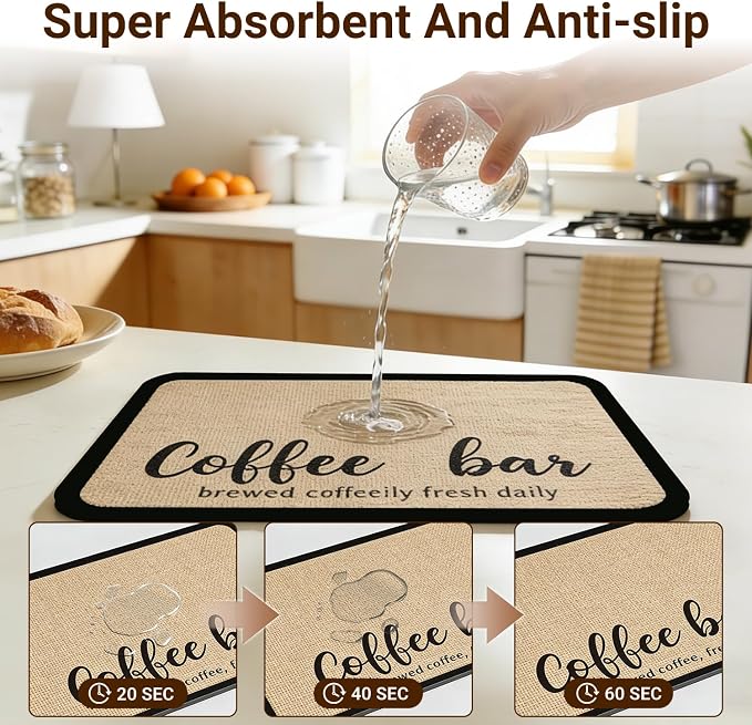 19" x 12" Absorbent Coffee Mat, Hide Stain Dish Drying Mat - Image 3