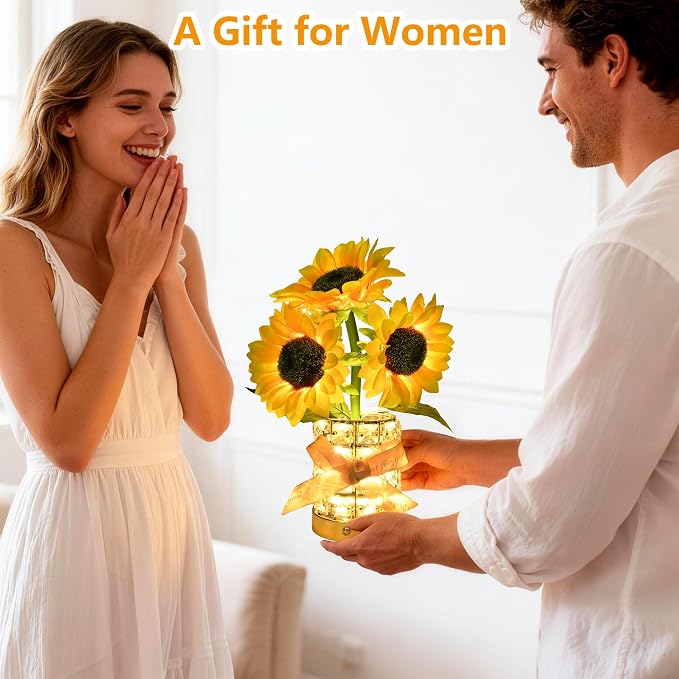Handmade Sunflower Lamp, Rechargeable Cordless Touch Table Lamp, 3-Colour - Image 6