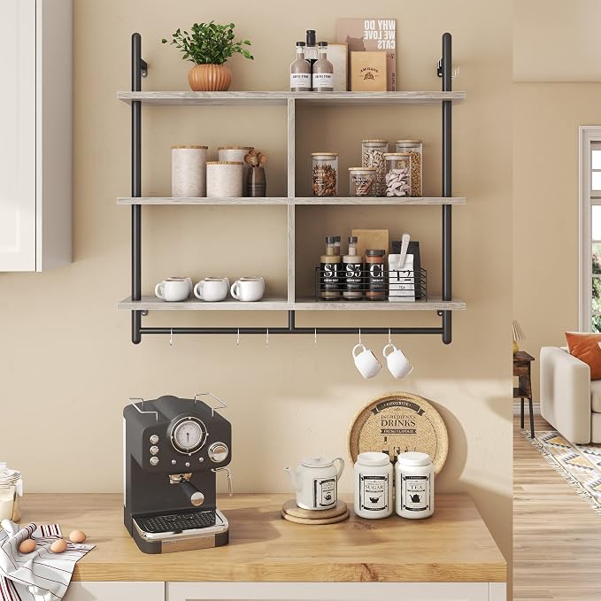 Bestier 41" Floating Kitchen Shelves Wall Mounted 3 Tier Coffee Bar Mug Shelf - Image 5
