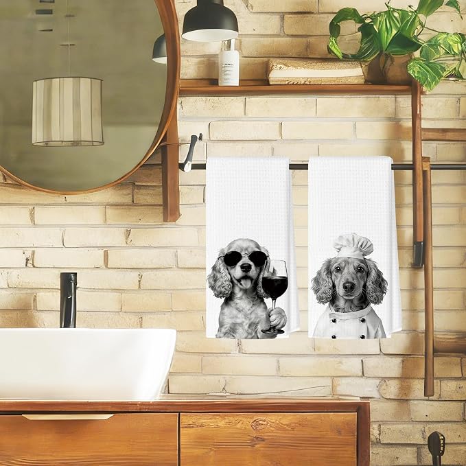 Funny Cocker Spaniel Kitchen Towels Set of 2, Dog Kitchen Bar Accessories - Image 4