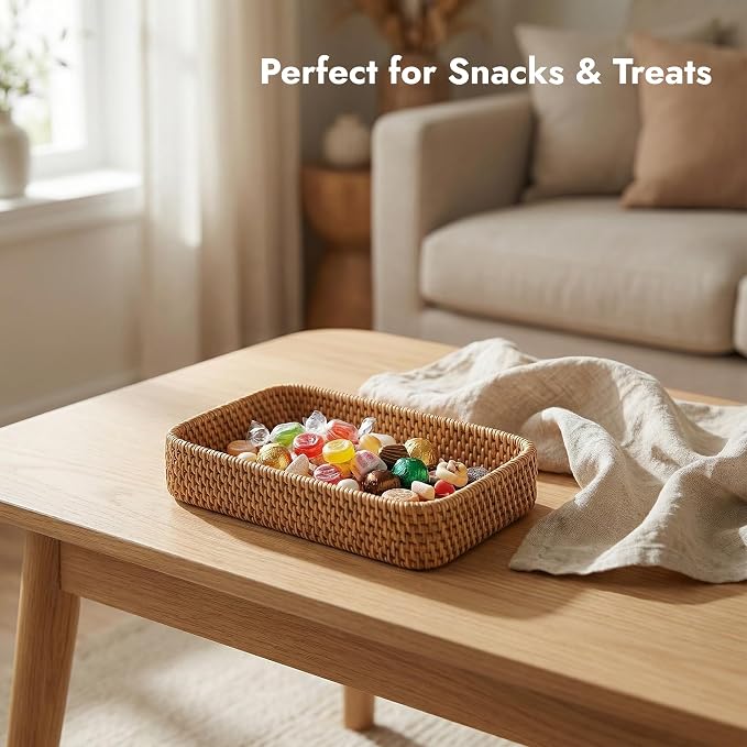 8.3" x 4.3" Small Natural Rattan Storage Tray, Decorative Handwoven Wicker - Image 5